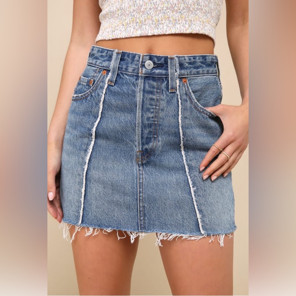 Levi’s Recrafted Icon Medium Wash Exposed Seam Denim Mini Skirt